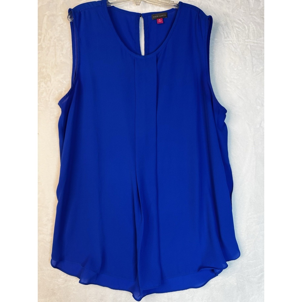 Vince Camuto Merra Pleated Shoulder Sleeveless Blouse Blue XL